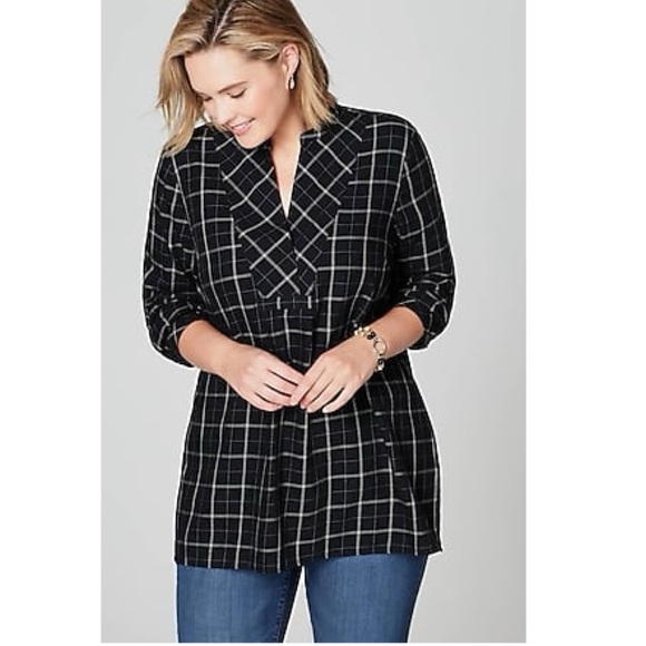 J. Jill Tops - J.Jill Black White Windowpane V-Neck Blouse Top